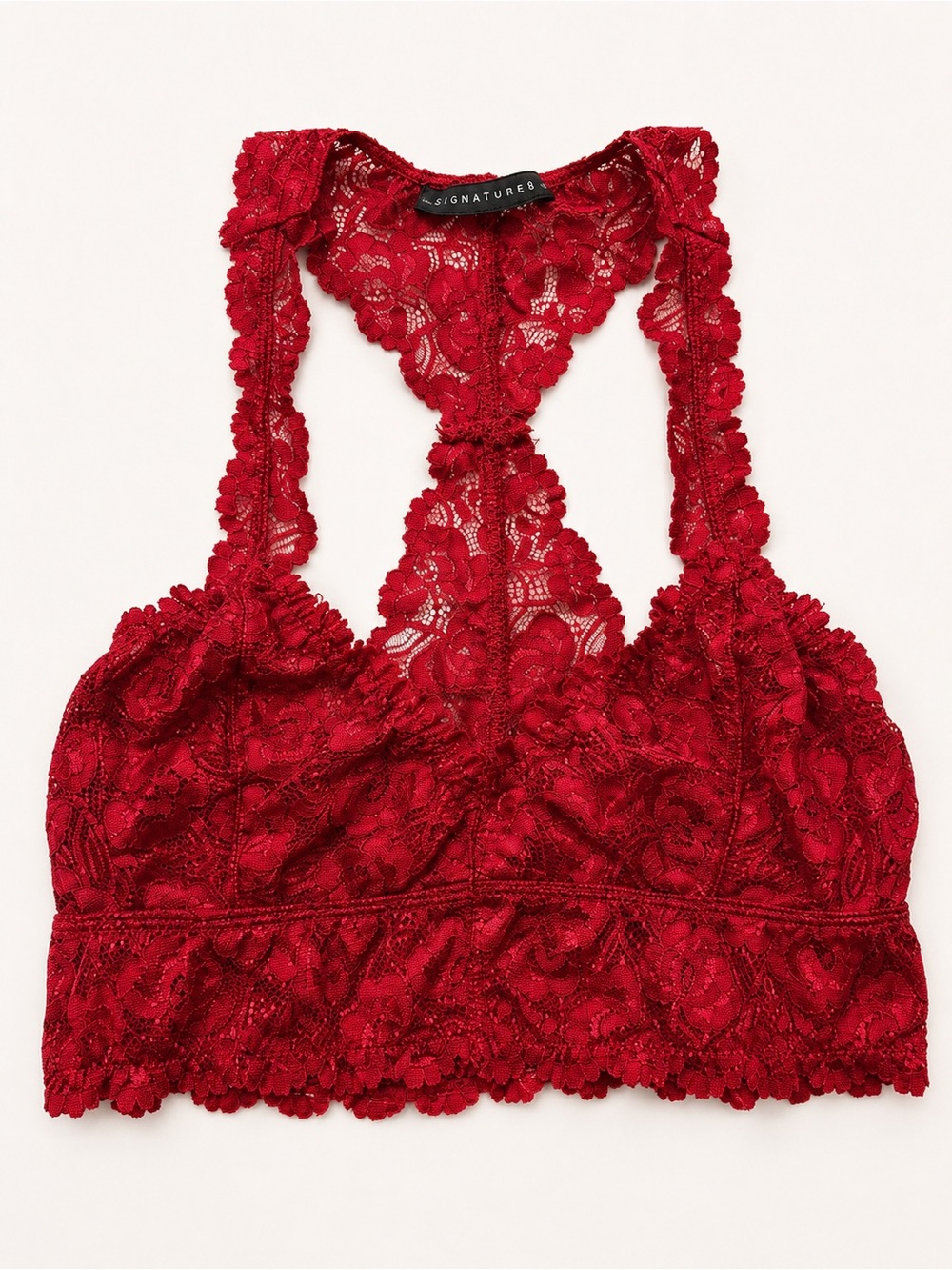 Signature 8 Red Floral Lace Racerback Bralette Size Medium Stretch